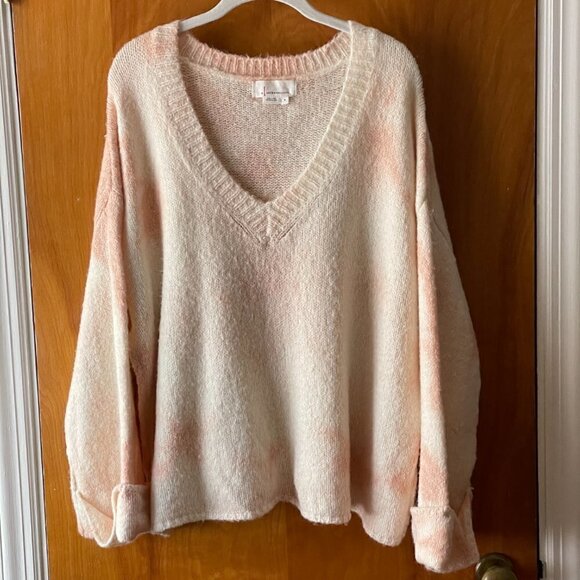 Anthropologie Maggie Oversized V-Neck Pink Cream Pullover Sweater Women's Medium - Picture 7 of 13